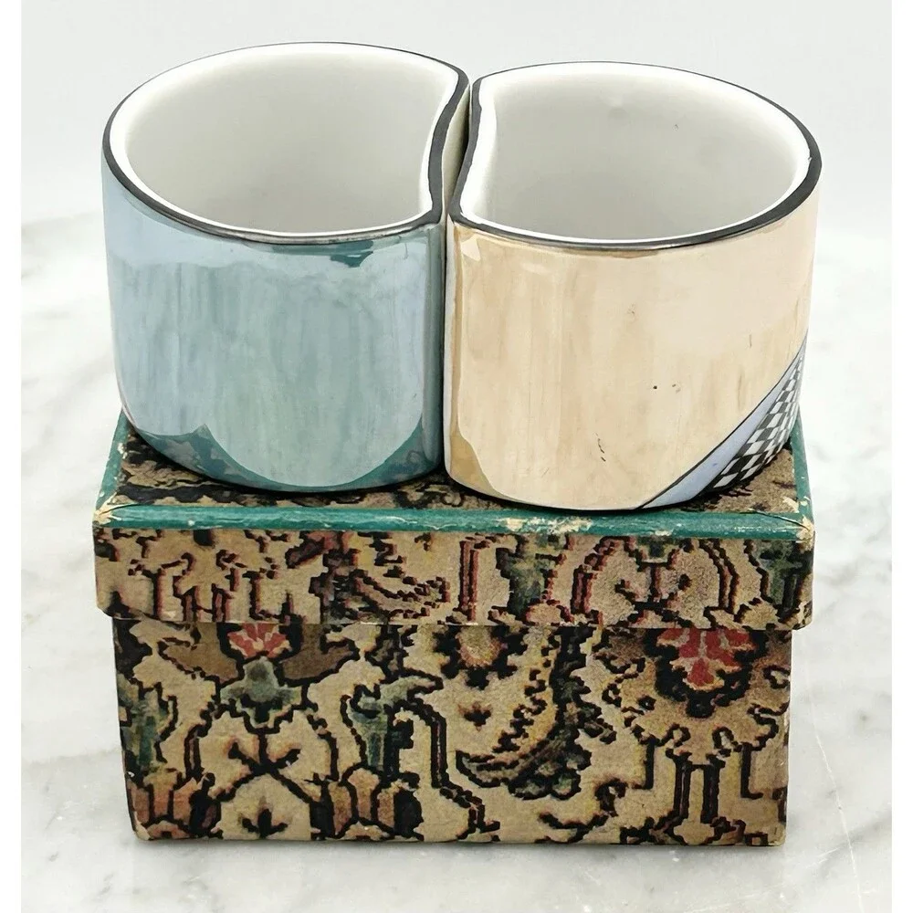Set Of 2 Antique 1920's Noritake Napkin Rings In Box Luster Flapper Art Deco